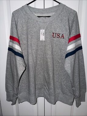 Maurices Gray 'USA' Crewneck Sweatshirt with Red, White & Navy Stripes